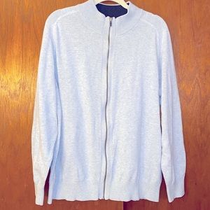 L.L. Bean 100% Cotton Full Zip Mock Turtleneck Cardigan Sweater in Light Gray XL